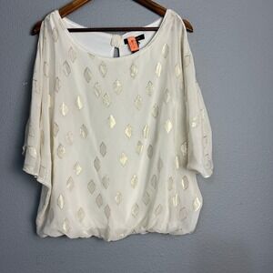 White House Black Market Silk Blouse Cold‎ Shoulder Gold Diamond Fairycore M